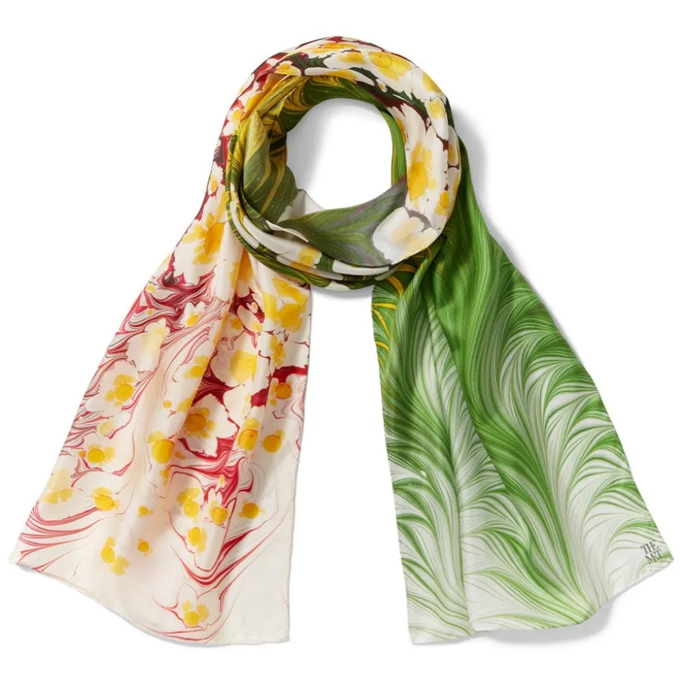 Scarves & Wraps*The Met Store Daisy Garden Marbled Paper Oblong Silk Scarf