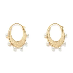 Earrings*The Met Store Hammered Crescent Pearl Hoop Earrings