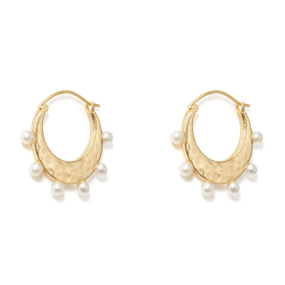 Earrings*The Met Store Hammered Crescent Pearl Hoop Earrings