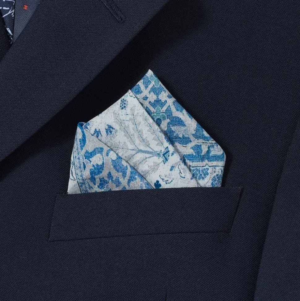 Small Accessories*The Met Store Iranian Vase Carpet Blue Cotton-and-Silk Pocket Square