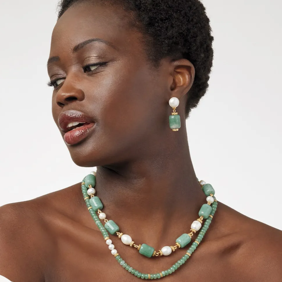 Jewelry Sets*The Met Store Karavas Gems Large-Bead Aventurine and Pearl Necklace and Drop Earrings Set