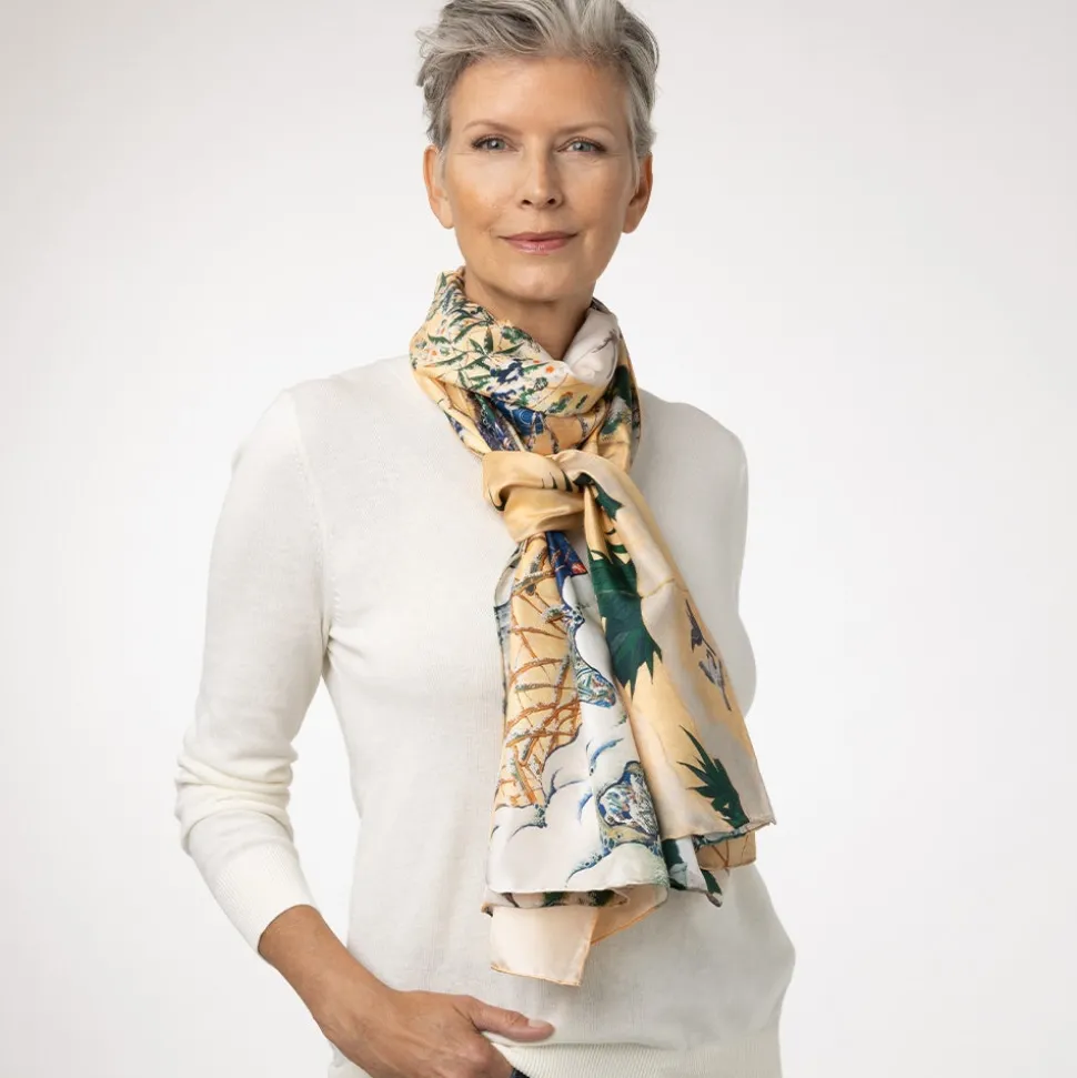 Scarves & Wraps*The Met Store Momoyama Cranes and Flowers Oversize Silk Shawl