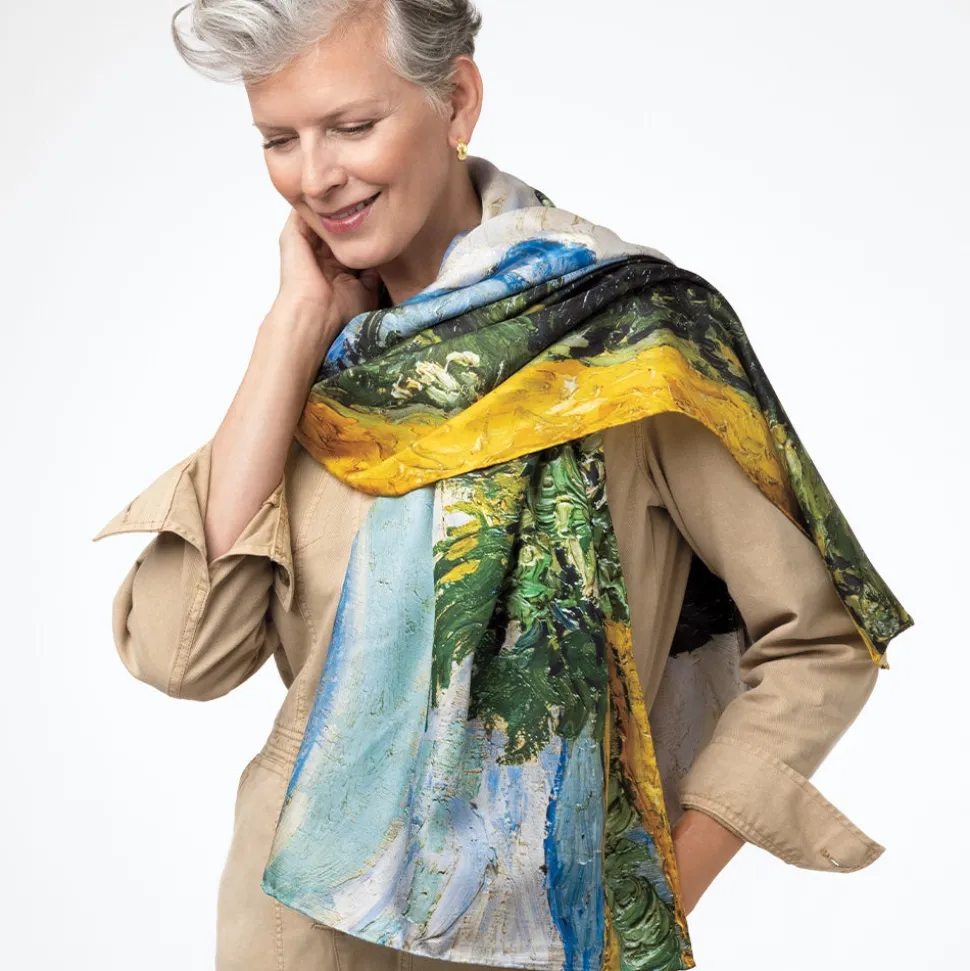 Scarves & Wraps*The Met Store Van Gogh Wheat Field with Cypresses Oversize Oblong Silk Scarf